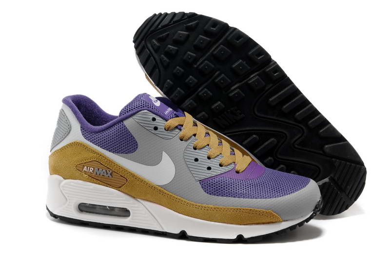 Air Max 90 Hyperfuse Fourrure Chaussures Femmes Violet Gris Jaune